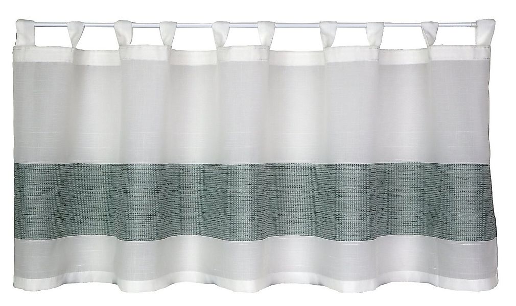 Clever-Kauf-24 Scheibengardine Schlaufenpanneaux Voile Gardine, Weiß-Türkis günstig online kaufen