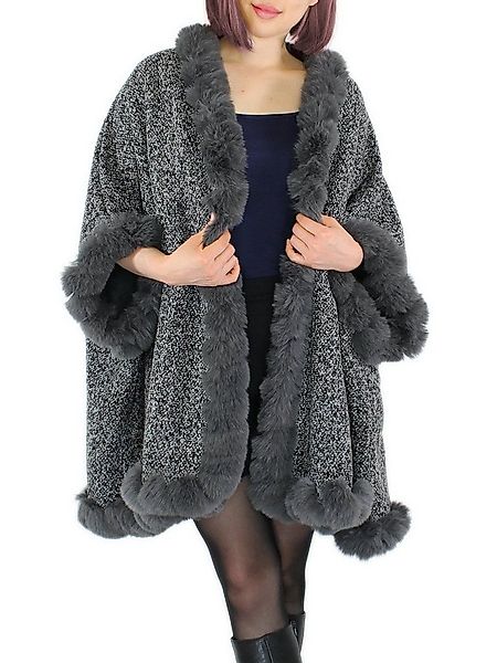 dy_mode Poncho Damen Poncho mit Innenfutter und Kunstfell in Unifarben und günstig online kaufen