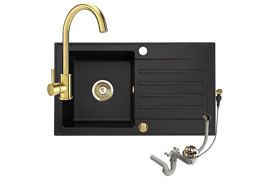 Faizee Möbel Granitspüle Granitspüle Küchenspüle mit Siphon und Armatur Gol günstig online kaufen