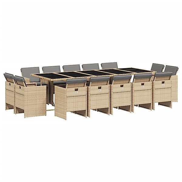 vidaXL 15-Tlg Garten-Essgruppe mit Kissen Beigemischung Poly Rattan 3277823 günstig online kaufen