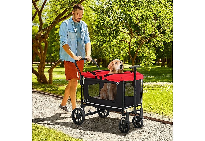 PawHut Hundebuggy mit Kissen, Netzfenstern, 2 Türen, Aufbewahrungstasche, ( günstig online kaufen