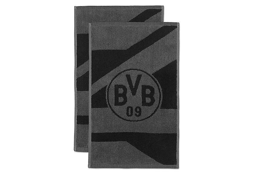 BVB Gästehandtücher BVB Gästetuch grau/schwarz 2er Set, 100% Biobaumwolle ( günstig online kaufen