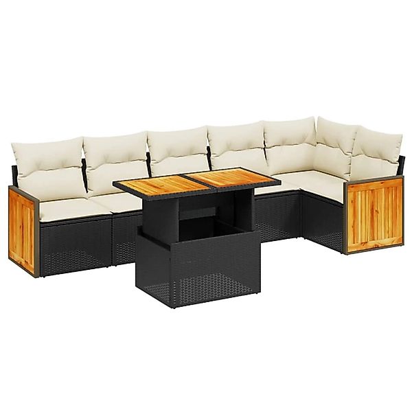 vidaXL 7-Tlg Garten-Sofagarnitur mit Kissen Schwarz Poly Rattan 3273968 günstig online kaufen