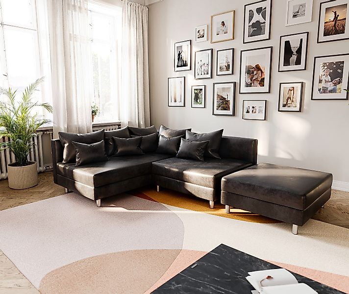 DELIFE Ecksofa Clovis, Anthrazit Antik Optik günstig online kaufen