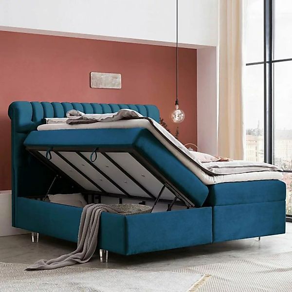 BettCo Stauraumbett Boxspringbett mit Bettkasten Chester (in Petrol Samt, 2 günstig online kaufen