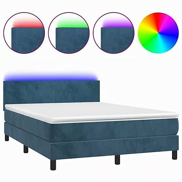 vidaXL Boxspringbett Boxspringbett mit Matratze LED Dunkelblau 140x200 cm S günstig online kaufen