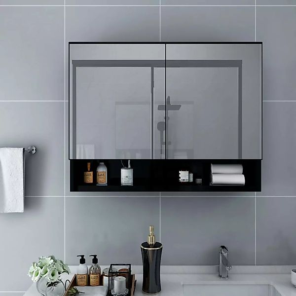 Led-bad-spiegelschrank Schwarz 80x15x60 Cm Mdf günstig online kaufen