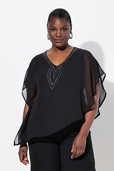 Ulla Popken Longbluse Chiffonbluse Oversized V-Ausschnitt günstig online kaufen