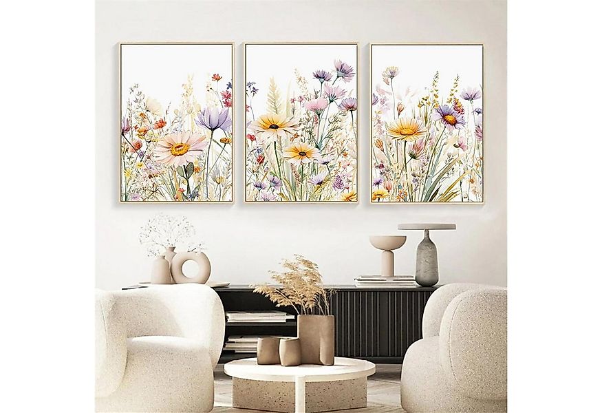 Uixxducc Leinwandbild Blumen Poster Gänseblümchen Wandbilder 3er Set Leinwa günstig online kaufen