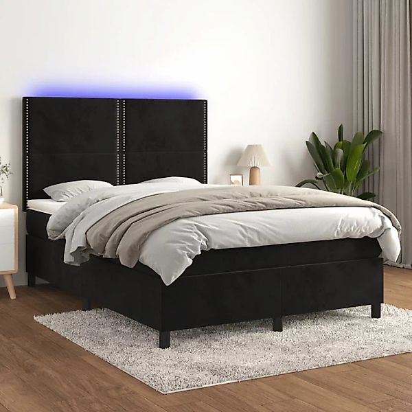 vidaXL Boxspringbett Boxspringbett mit Matratze LED Schwarz 140x200 cm Samt günstig online kaufen