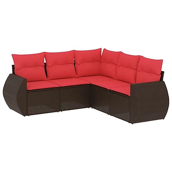 vidaXL 5-Tlg Gartensofa-Set mit Kissen Braun Polyrattan 3221353 günstig online kaufen