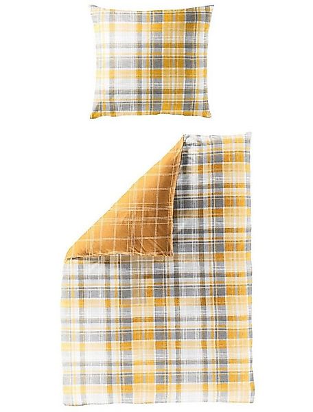 BIERBAUM Bettwäsche 135x200cm Karos Gelb Ocker Silber Grau, Microfaser, 2 t günstig online kaufen