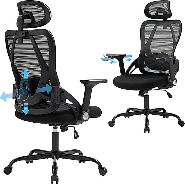 BRTHORY Schreibtischstuhl mit Verstellbarer Kopfstütze,Lordosenstütze,Hochk günstig online kaufen