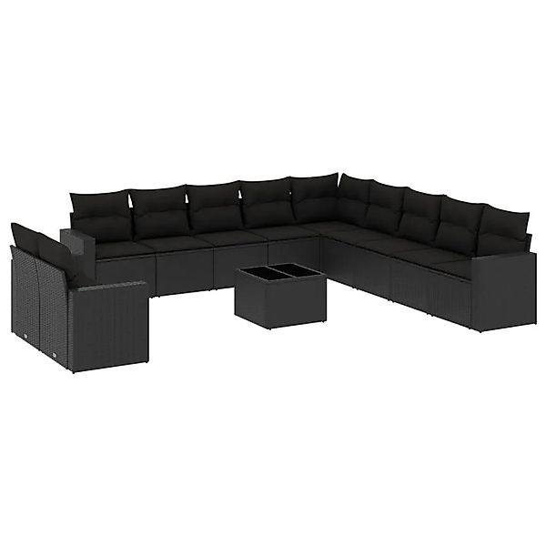 vidaXL 12-Tlg Garten-Sofagarnitur mit Kissen Schwarz Poly Rattan 3251532 günstig online kaufen