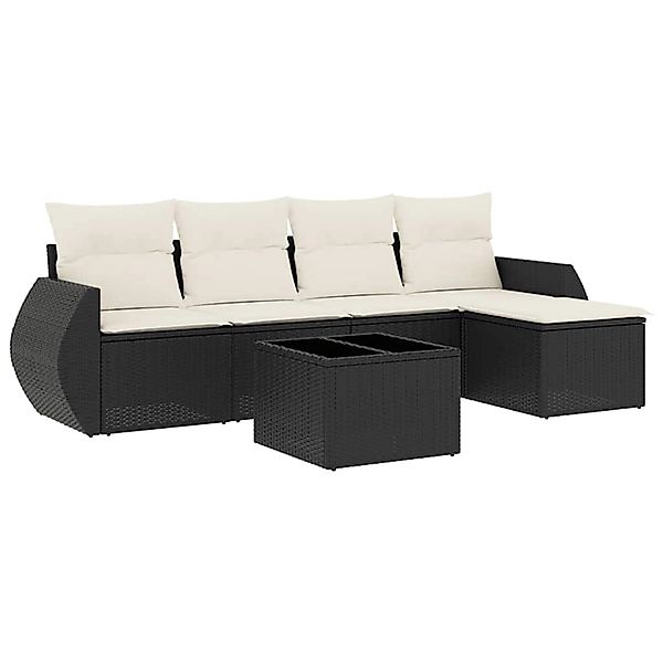 vidaXL 6-Tlg Garten-Sofagarnitur mit Kissen Schwarz Poly Rattan 3253633 günstig online kaufen