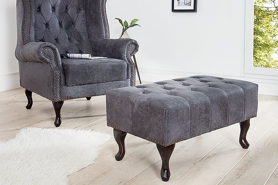 riess-ambiente Fußhocker CHESTERFIELD 80cm antik grau, mit Massivholzbeinen günstig online kaufen