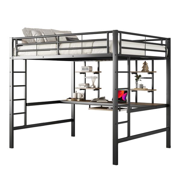 Flieks Hochbett Metallbett Kinderbett mit Schreibtisch günstig online kaufen