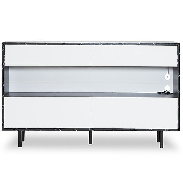 Sideboard im Schwarzen Marmor-Design mit offenem Stauraum, 4 Schubladen und günstig online kaufen