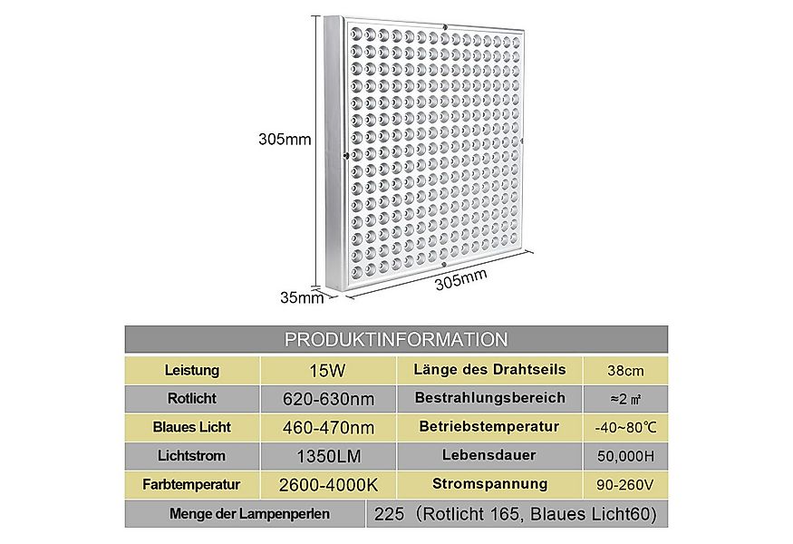 Clanmacy Pflanzenlampe LED Pflanzenlampe 15W Grow Lampe Vollspektrum 225 LE günstig online kaufen