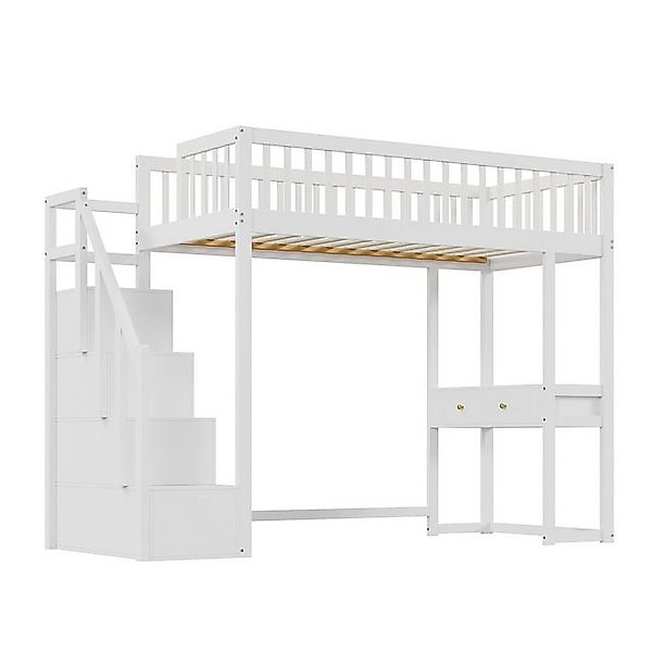 Rutaqian Hochbett Kinderbett 90x200 cm, mit Multifunktionstisch, stabil, ha günstig online kaufen