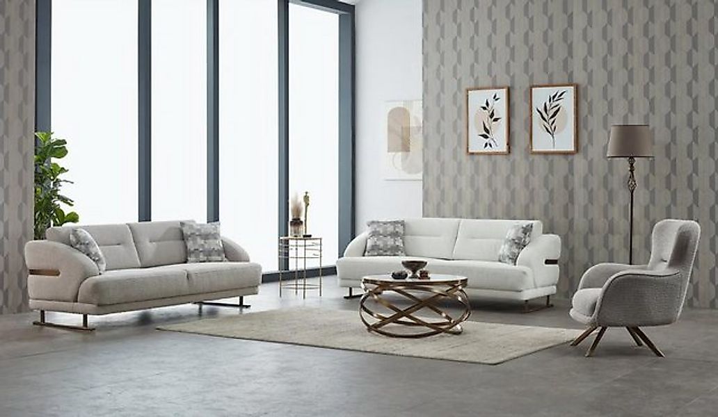 JVmoebel Sofa Couchgarnitur Polstersofa Dreisitzer Sessel Grau Couch Stoffs günstig online kaufen