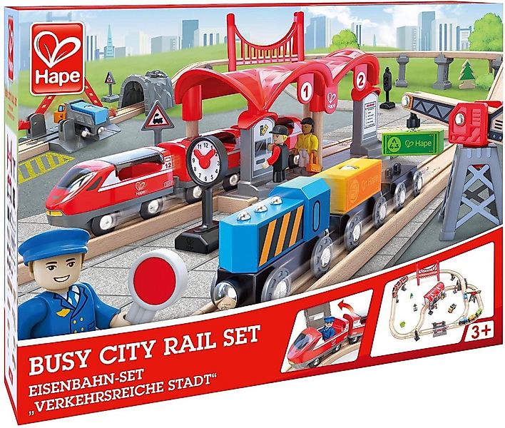 Hape Spielzeugeisenbahn-Gebäude Eisenbahn-Set - Verkehrsreiche Stadt günstig online kaufen