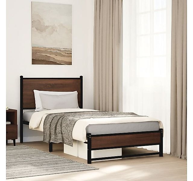 vidaXL Bett, Metallbett ohne Matratze Braun Eichen-Optik 90x190 cm günstig online kaufen