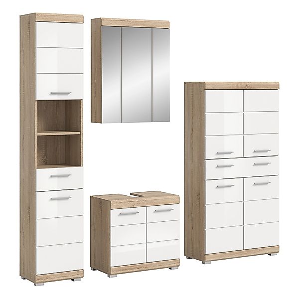 Badkombi Lambada m. Midischrank Eiche/Weiß Hochglanz 186 cm 4-tlg. günstig online kaufen