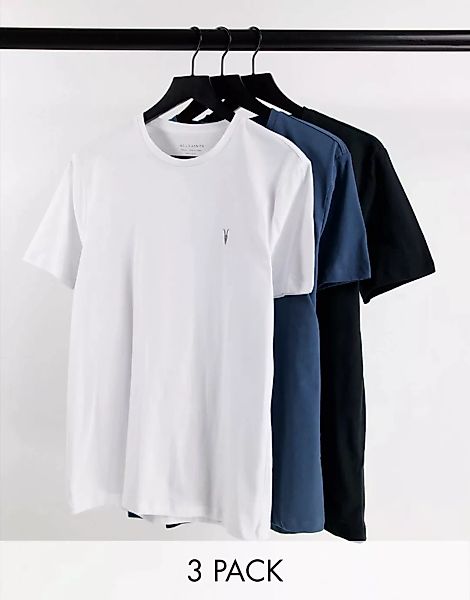 AllSaints – Brace Tonic – 3er-Pack T-Shirts in Weiß/Blau/Schwarz-Mehrfarbig günstig online kaufen