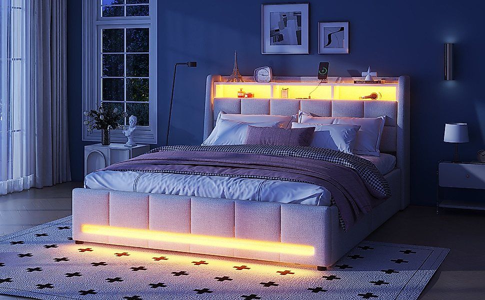 Furnishings Home Polsterbett Stauraumbett Doppelbett LED (Jugendbett, Vier günstig online kaufen