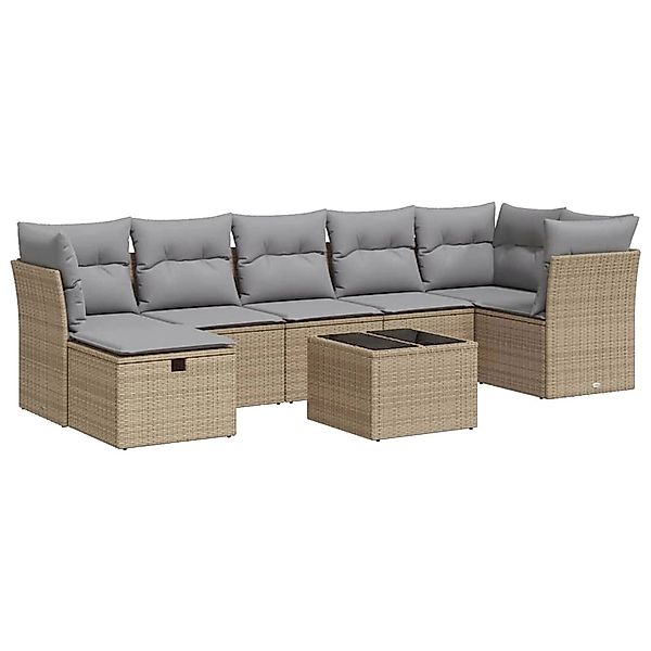 vidaXL 8-Tlg Garten-Sofagarnitur mit Kissen Beige Poly Rattan 3325315 günstig online kaufen