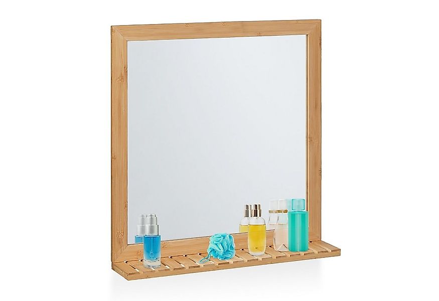 relaxdays Wandspiegel Bambus Wandspiegel mit Ablage günstig online kaufen