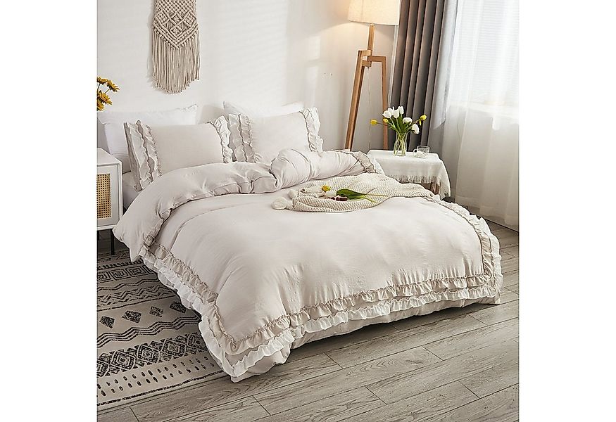 BYSURE Bettwäsche, Polyester, 3 teilig, Doppelschicht Rüschen Bettwäsche Se günstig online kaufen