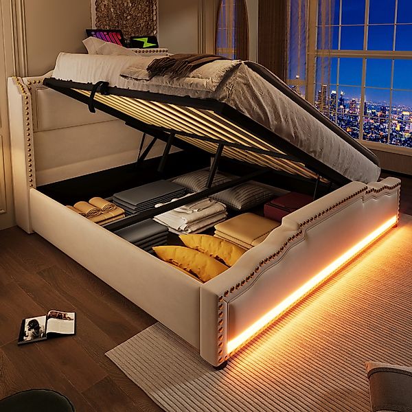 Celya Polsterbett Doppelbett mit hydraulischem Stauraum günstig online kaufen