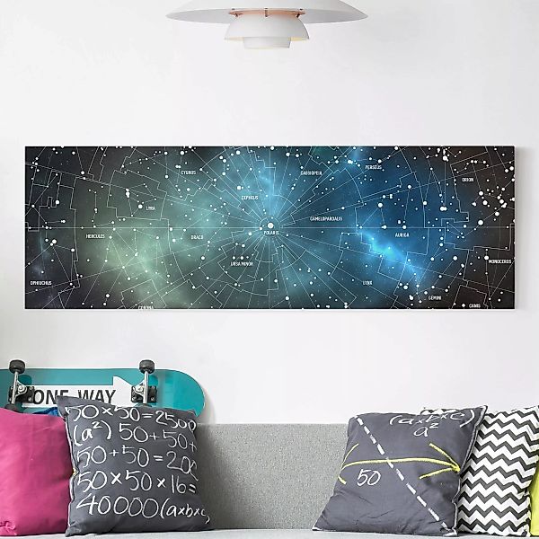 Leinwandbild - Panorama Sternbilder Karte Galaxienebel günstig online kaufen