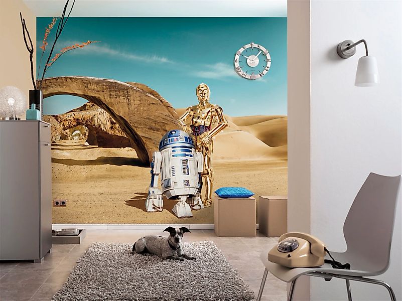 Disney Fototapete Star Wars Droids Beige und Blau 368 x 254 cm 612223 günstig online kaufen