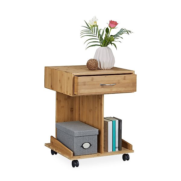 relaxdays Beistelltisch mit Rollen ROLLI Bambus günstig online kaufen