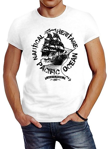 Neverless Print-Shirt Herren T-Shirt Segelschiff Piratenschiff Slim Fit mit günstig online kaufen