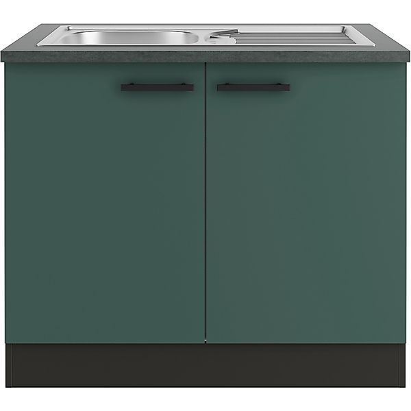 OPTIFIT Verona405 Küchen-Spülenunterschrank 100 cm Steingrün günstig online kaufen