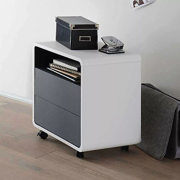 Schreibtisch Rollcontainer in Weiß Anthrazit mit offenem Fach günstig online kaufen