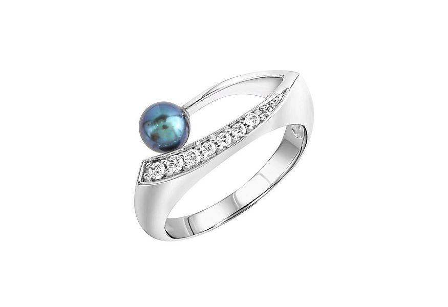 Zeeme Fingerring Silber 925 rhodiniert mit schwarzer Perle & Zirkonia weiß günstig online kaufen