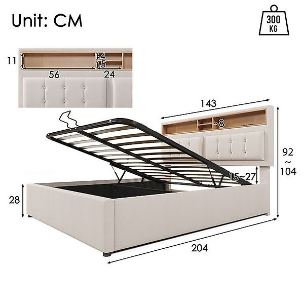 STILVORA Polsterbett 140x200 Bett Jugendbett mit Stauraum,Bettgestell mit U günstig online kaufen