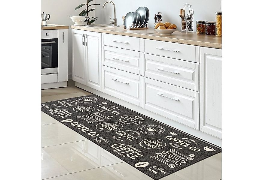 Carpetia Teppich Küchenläufer I Gelrücken I Schriftzug I schwarz, weiß, rec günstig online kaufen