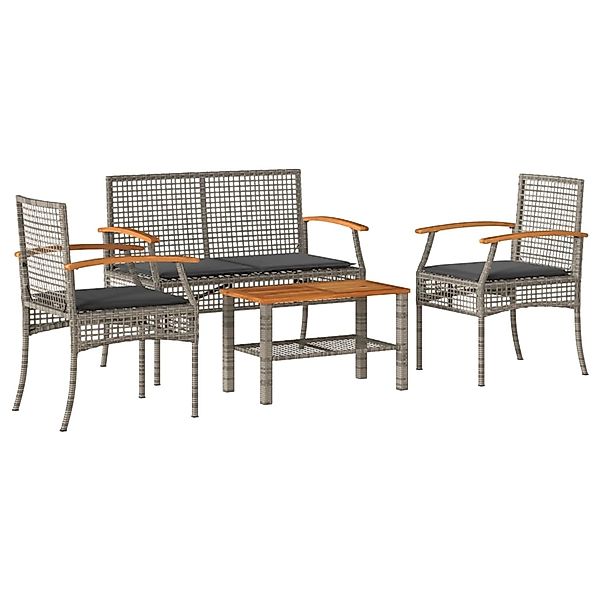 vidaXL 4-Tlg Garten-Lounge-Set mit Kissen Grau Poly Rattan 366267 günstig online kaufen