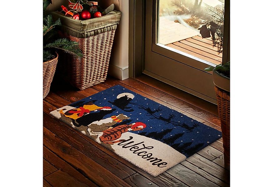 BRUBAKER Fußmatte Welcome - 45 x 75 cm Weihnachtsfußmatte mit Katzen im Sch günstig online kaufen