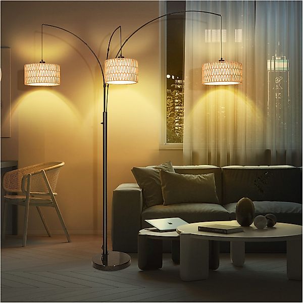 Jibenhome LED Stehlampe Vintage Rattan Bogenlampe günstig online kaufen