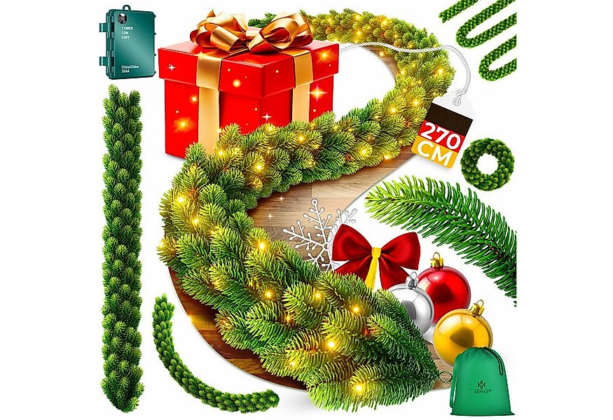 Kunstgirlande Weihnachtsgirlande 2,7m naturgetreue LED Girlande Weihnachtsd günstig online kaufen