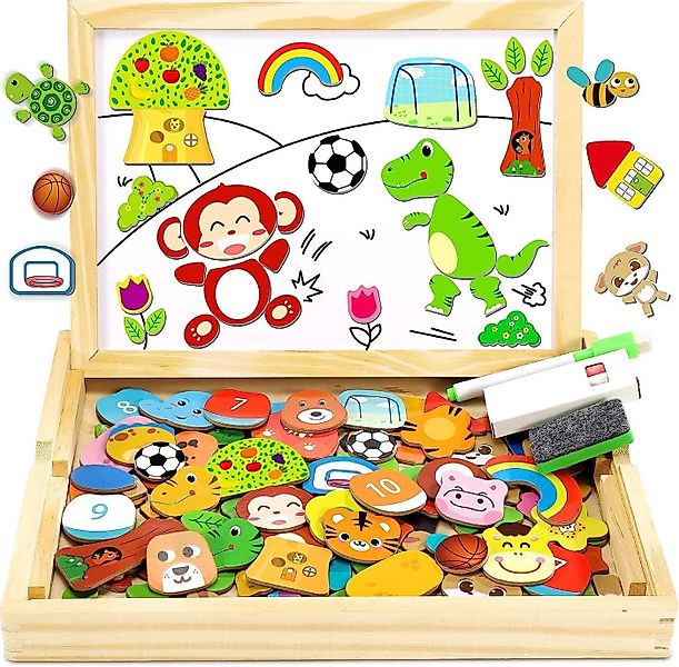 POPOLIC Holzpuzzle mit Doppelplatte, Lernspielzeug für Kinder Magnetspielba günstig online kaufen