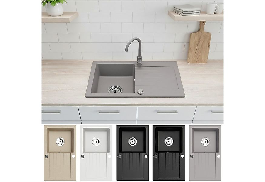 Faizee Möbel Granitspüle Granitspüle 76 cm Schwarz/Grau/Beige Mit passender günstig online kaufen