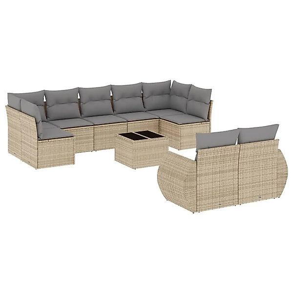 vidaXL 10-Tlg Garten-Sofagarnitur mit Kissen Beige Poly Rattan 3221828 günstig online kaufen